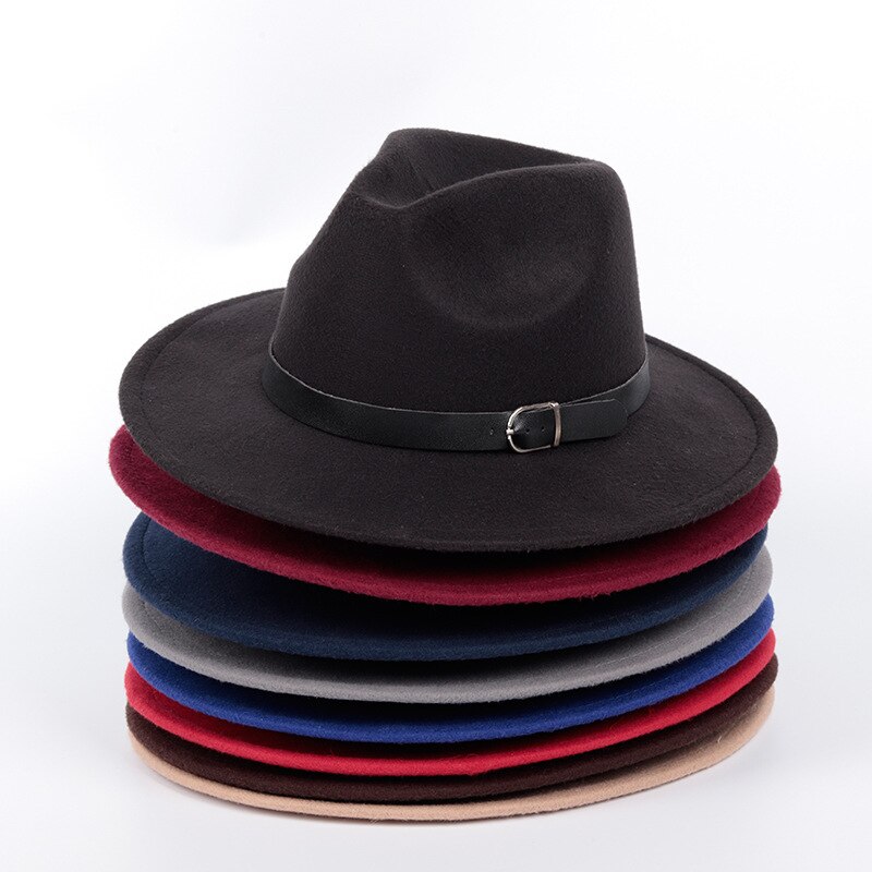 Vintage Voelde Jazz Fedora Hoeden Grote Rand Cloche Cowboy Panama Voor Vrouwen Mannen Wol Herfst Winter Klassieke Brede Rand top Hat