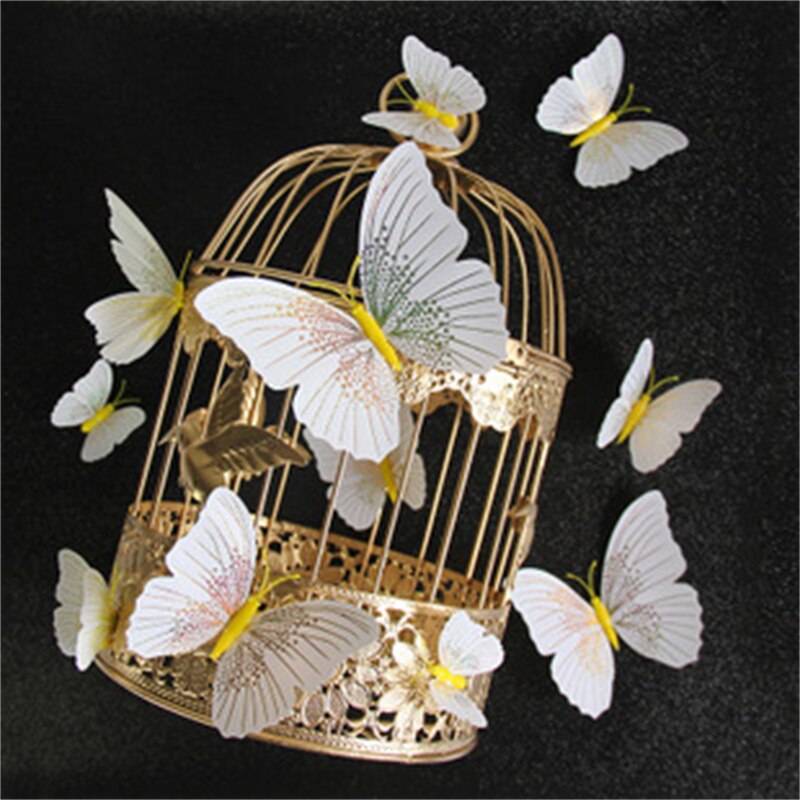 Autocollant mural papillon 3D Double couche, 12 pièces, pour la décoration de la maison, aimant pour réfrigérateur, colle gratuite