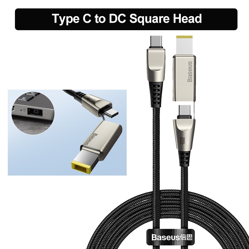 Baseus 100W Usb C Naar Dc Power Kabel Usb C Naar C Ronde/Vierkante Dc Voeding Snelle charger Cable Voor Laptop Tablet Hub Datakabel: DC Square Black