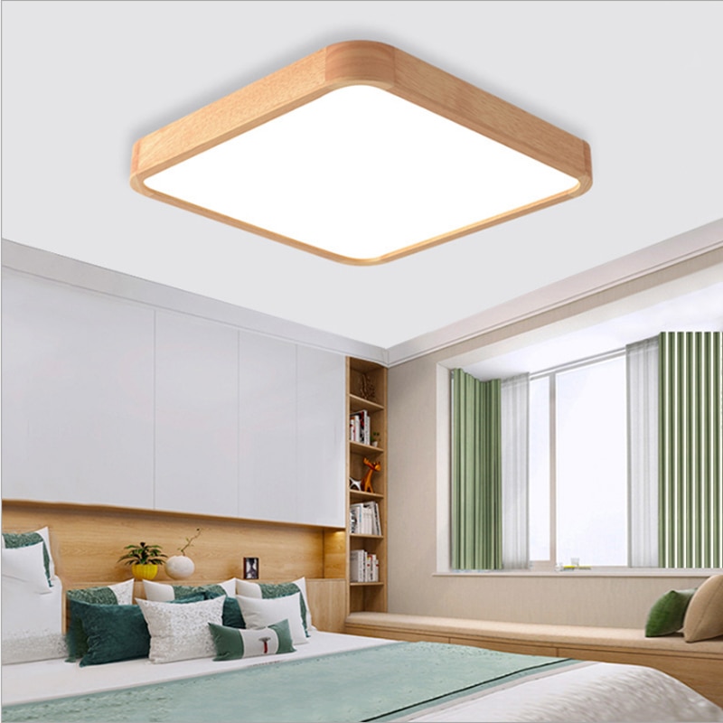Solid wood LED ceiling light modern light board living room square lamp bedroom kitchen hall surface installation