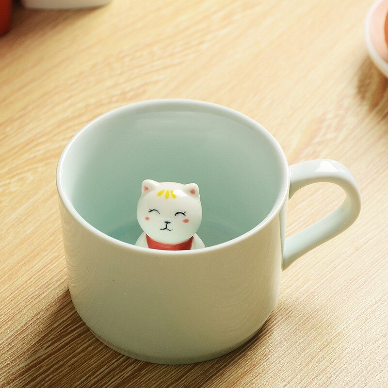 Tasse en céramique mignonne avec un animal dedans de 220 ml,mug, café, lait, thé, , dessin animé, d&#39;anniversaire, nouveauté, nouvel arrivage