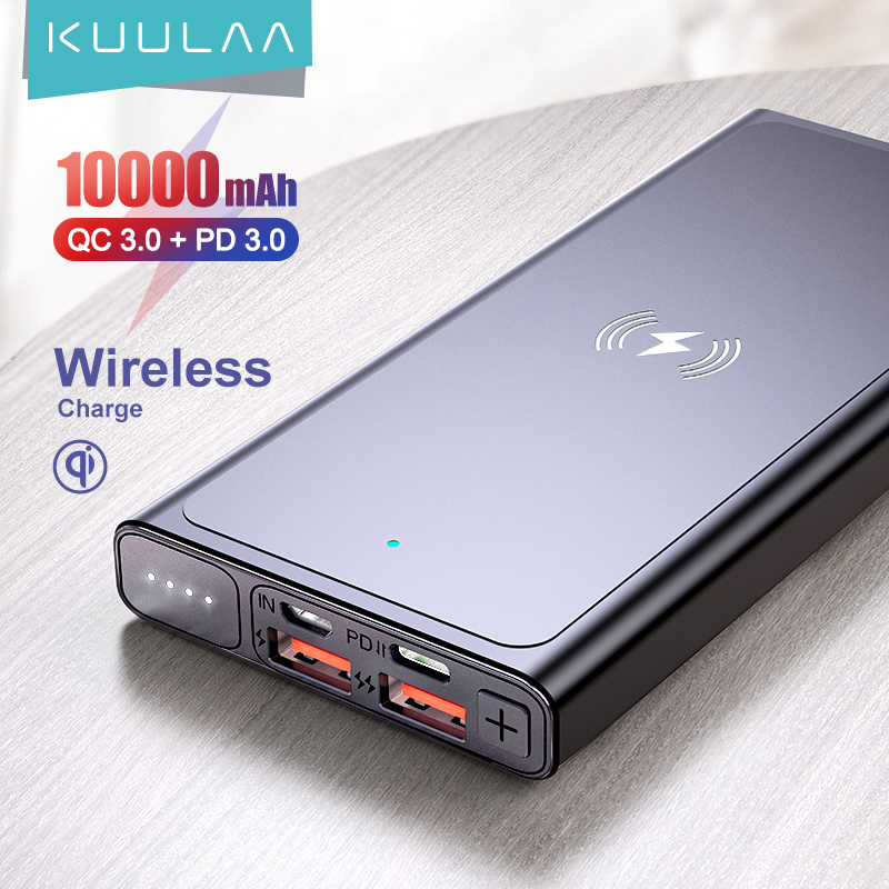 Kuulaa 10000Mah Power Bank Met Draadloos Opladen Draagbare Oplader 18W Power Bank Externe Batterij Voor Iphone 12 Samsung huawei