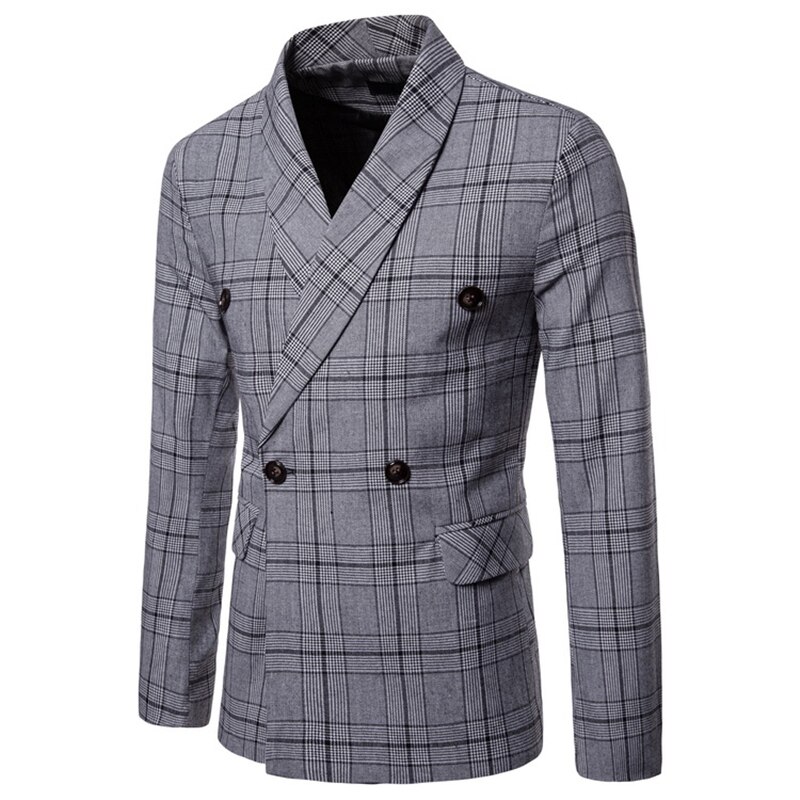 Plus Size 4XL British Style Check Blazer Man Casual Slim Fit Suit Jacket Male Social Coat Wedding Groom: Gray / 4XL