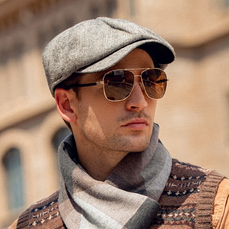 Boina plana Vintage para hombre y mujer, gorro de lana de ala corta, Boina gruesa para vendedor de periódicos, Primavera e invierno,: LIGHT GRAY