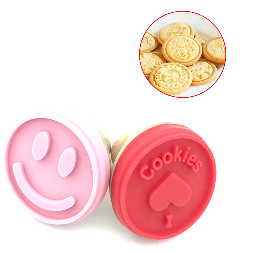 Sello de silicona para galletas, moldes de repostería para galletas con mango de madera, estampados, herramientas para hornear galletas, DIY