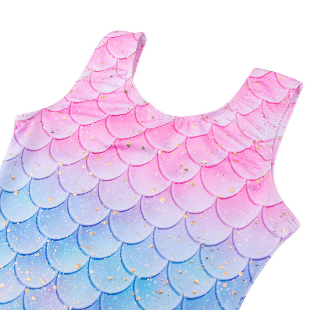 BAOHULU 3-11 Years Kids Gymnastics Leotard Sleeveless Ballet Leotards for Girls Light Pink Blue Bodysuit for Dance Fish Scale
