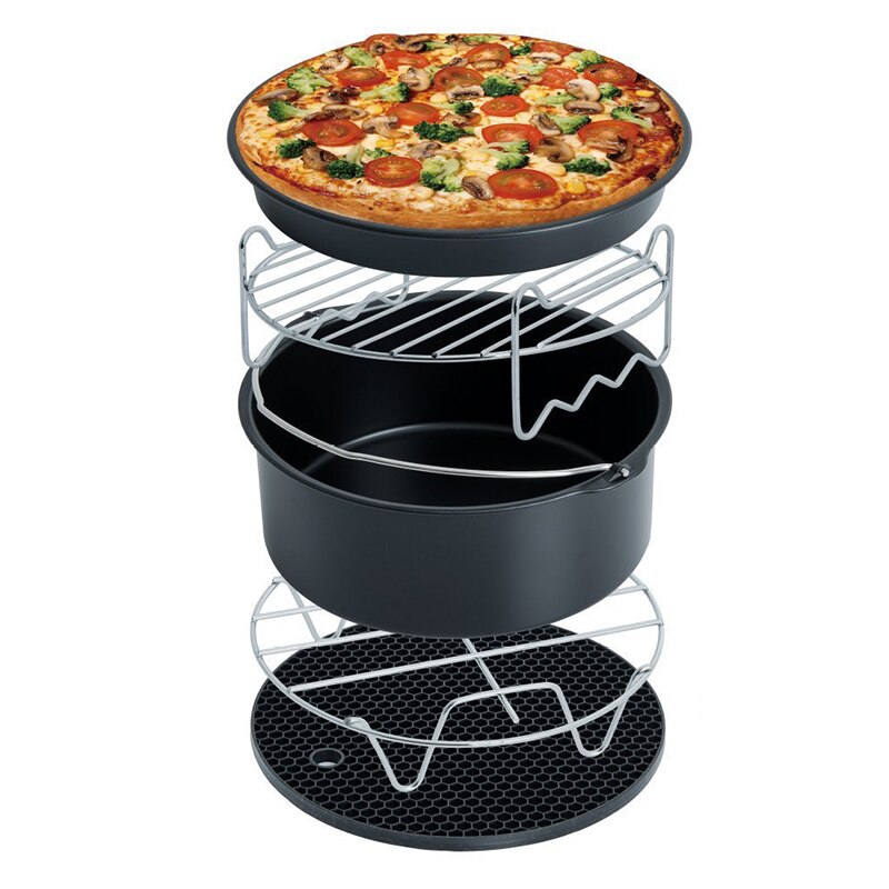 1Set Friteuse à Air Accessoires 18CM Plat a Pizza Gâteau Baril Friteuse à Air avec Coussin Isolant Accessoires De Cuisine