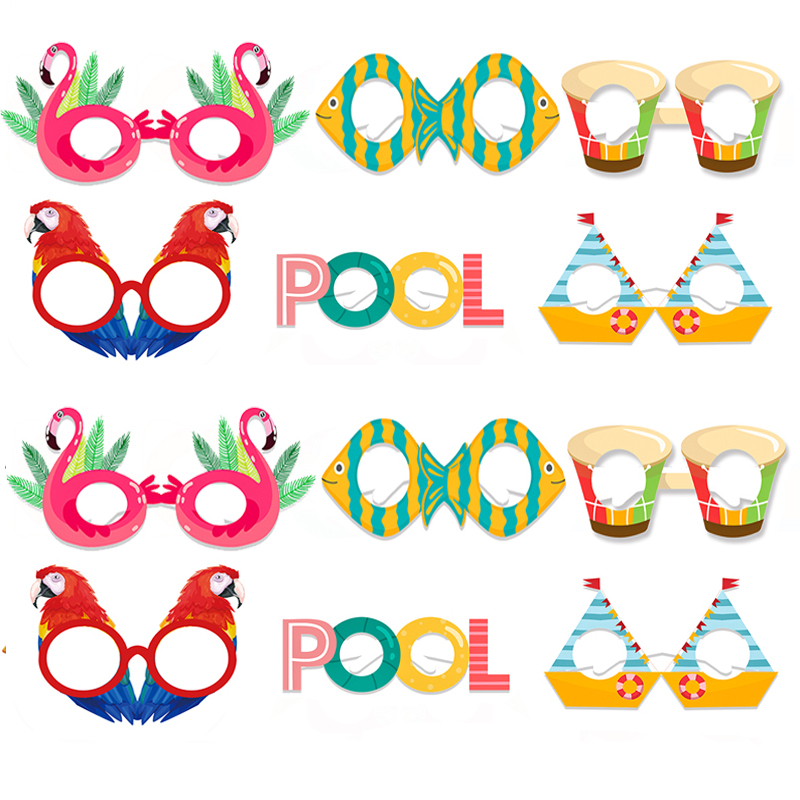 12 stks Hawaii Aloha Thema Zomer Fruit Papieren Glazen Foto Props Hawaiiaanse luau Tropisch Strand Zwembad Verjaardagsfeestje Decor Kids: Donker Kaki