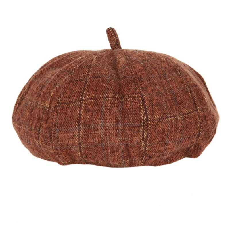 Utomhus dam höst vinter hatt kaffe färg stilig pläd sport löpning retro brittisk målare hatt pumpa jacka basker