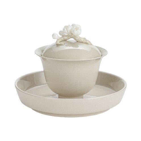 Handmade Pinch Flower Gaiwan Ceramic Tea Cup and Pot Holder Set Kung Fu Tea Set Tea Bowl Chinese Tea Maker Teacup Tea Canister: 05