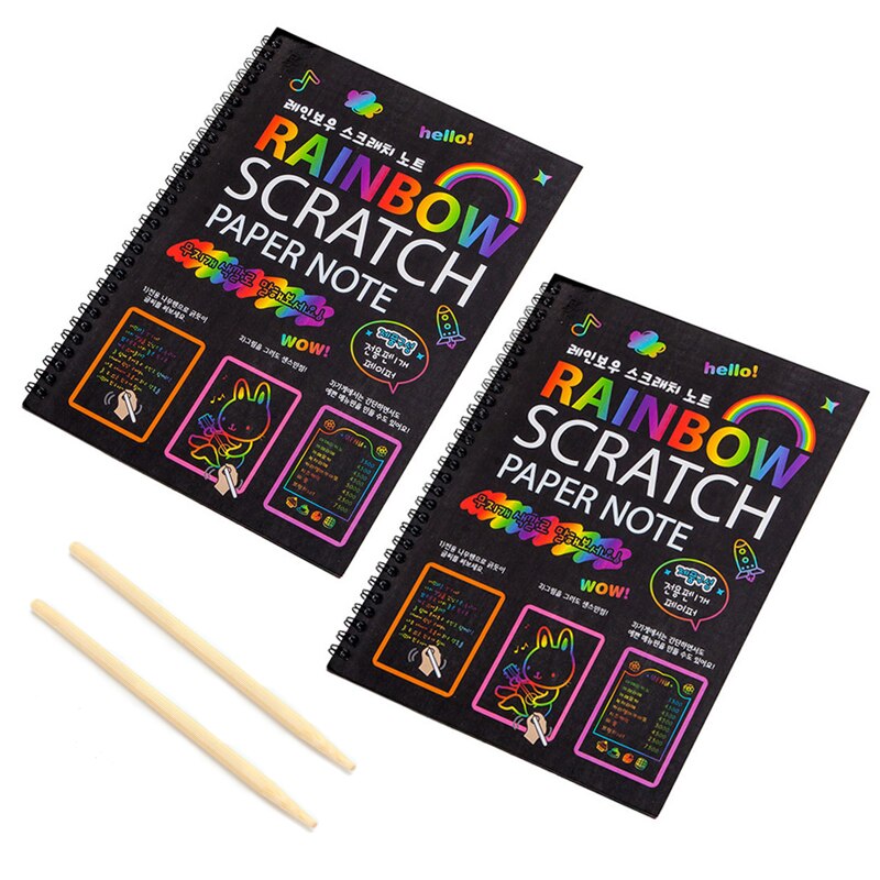 19*26cm Black Large Magic Color Rainbow Scratch Paper Note book DIY Drawing Toys Scraping Painting Kid Doodle Educational Books: 2pcs Scratch book