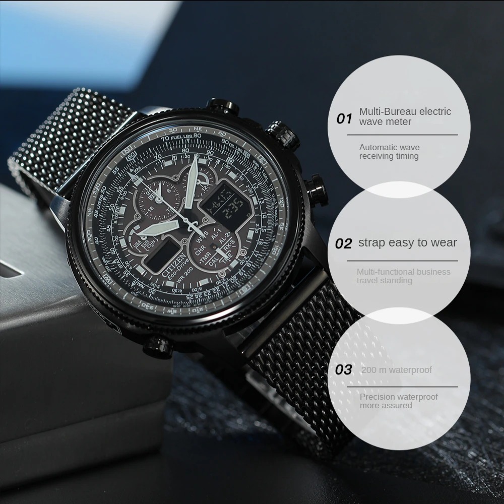 Original CITIZEN Skyhawk Sports Watch Luxury Stainless Steel Mechanical Watch Business Casual Waterproof Watch