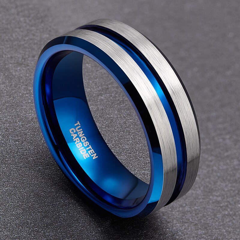 Tigrade wolfraamcarbide ring heren dames unisex zilverkleur blauwe lijn trouwringen koolstofvezel groef ring merk
