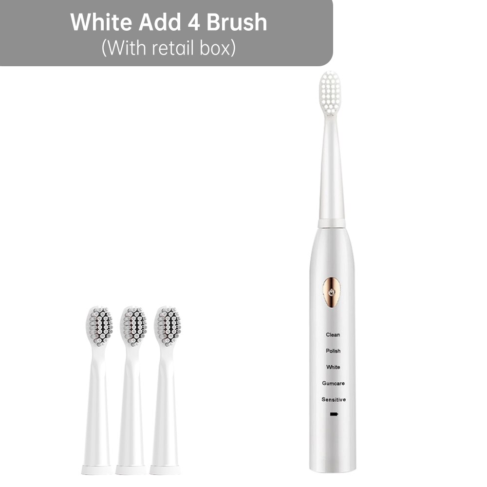 5 modus Smart Elektrische Zahnbürste Automatische Ultra sonic Sonic Zahnbürste Erwachsene IPX7 Wasserdichte USB Aufladbare Zähne Pinsel: White 4 Brush