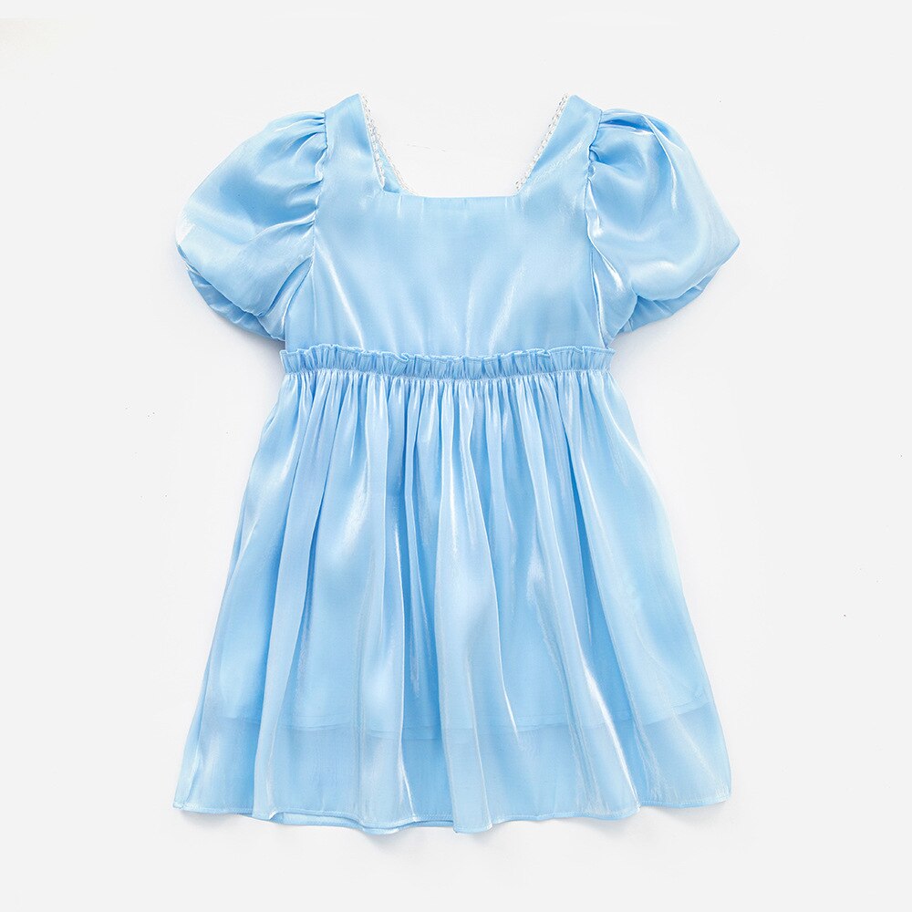 Prinses Jurk Voor Meisje Solid Mode Verjaardagsfeestje Jurken Zomer Pull Mouw Boog Kinderkleding Voor School Kids Leuke Jurk: blue / 160cm