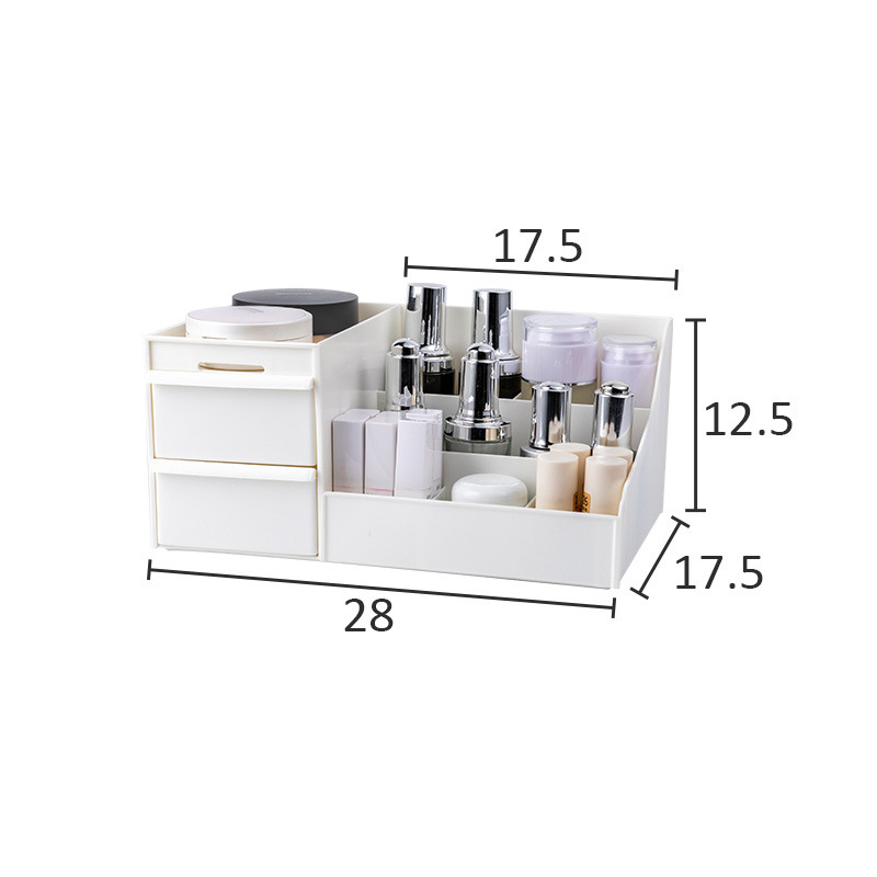 Plastic Makeup Organizer Two-Layers Jewelry Box Cosmetic Organizer Makeup Box Lipstick Makeup Storage Bathroom Table Organizer: white small