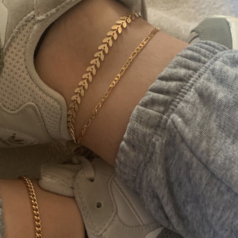 Fasion Punk Ankle bracelets Gold Color Anklets for Women Rhinestone Summer Beach on the Leg Accessories Cheville Foot Jewellery