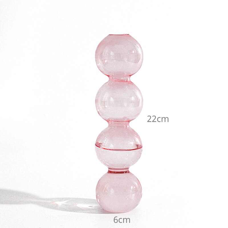 Vase à bulles en verre coloré , Arrangement de fleurs, ornements de Table hydroponique, décoration de maison: Tall Pink