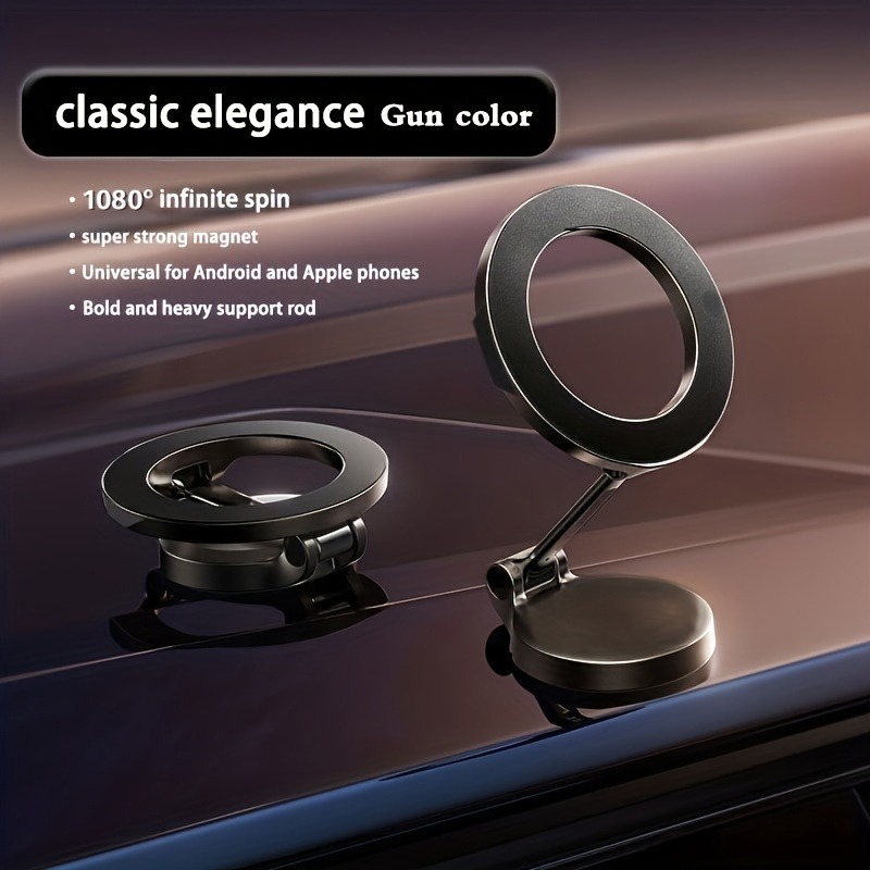 Biltelefon stark magnetisk hållare för magsafe instrumentbräda mobiltelefon justerbar vikbar svart metallstativ för iphone 17 16 xiaomi