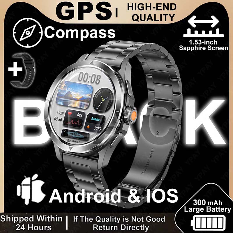 2025 novo s4 ultra relógio inteligente masculino amoled esporte ao ar livre nfc gps pista freqüência cardíaca à prova dwaterproof água bluetooth chamada smartwatch para xiaomi: Azul
