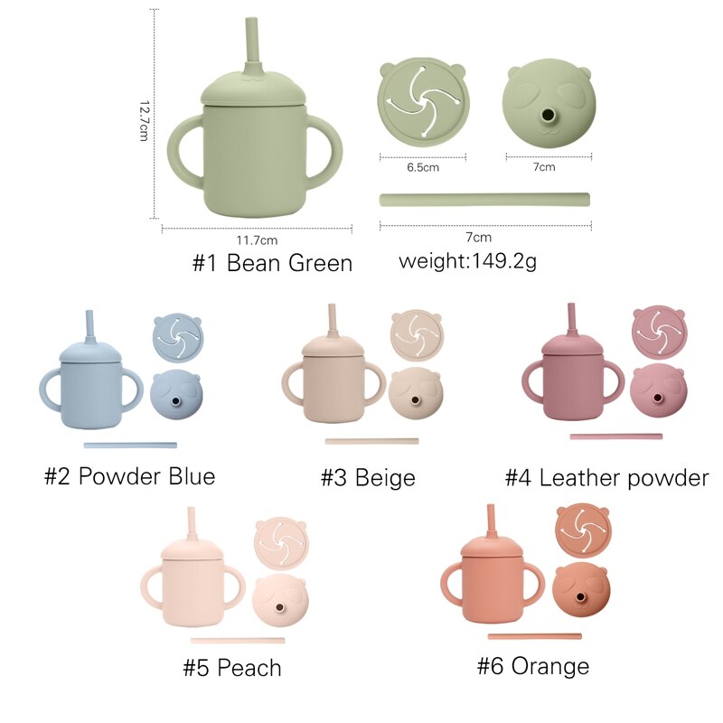 6 Kleur Baby Sippy Cup Cartoon Panda Food Grade Siliconen Dual Purpose Cup Draagbare Opslag Snack Container Cup Met Stro