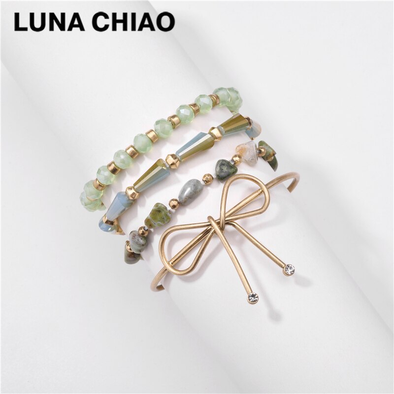 Luna chiao sieraden stapelbare gelaagde armband met natuursteen, set met meerdere lagen armbanden voor vrouwen
