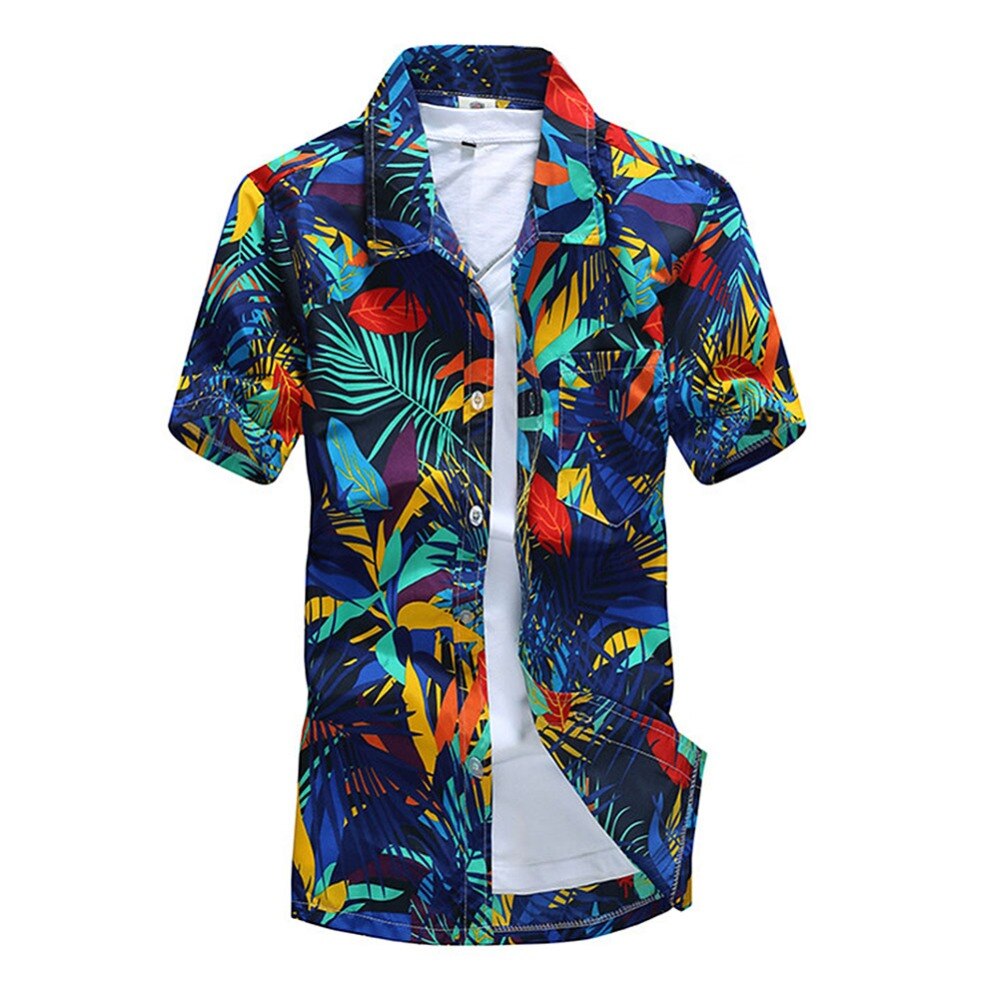 Regelmatige Fit Heren Katoen Korte Mouw Hawaiian Shirt Zomer Casual Bloemen Shirts Mannen Plus Size M-3XL Tops