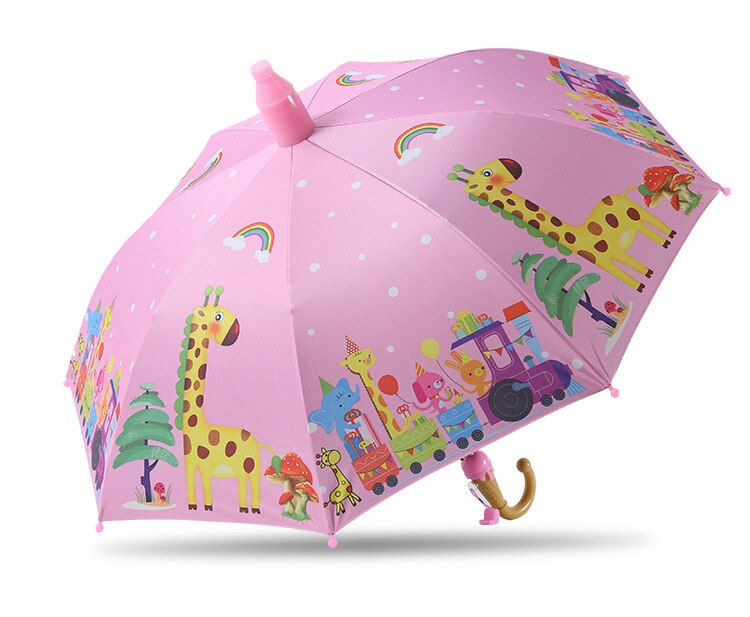 Umbrella Kids Lovely Children Rainbow Umbrellas Semi Automatic Rain Sun Umbrellas Cartoon Unicorn Umbrella: giraffe