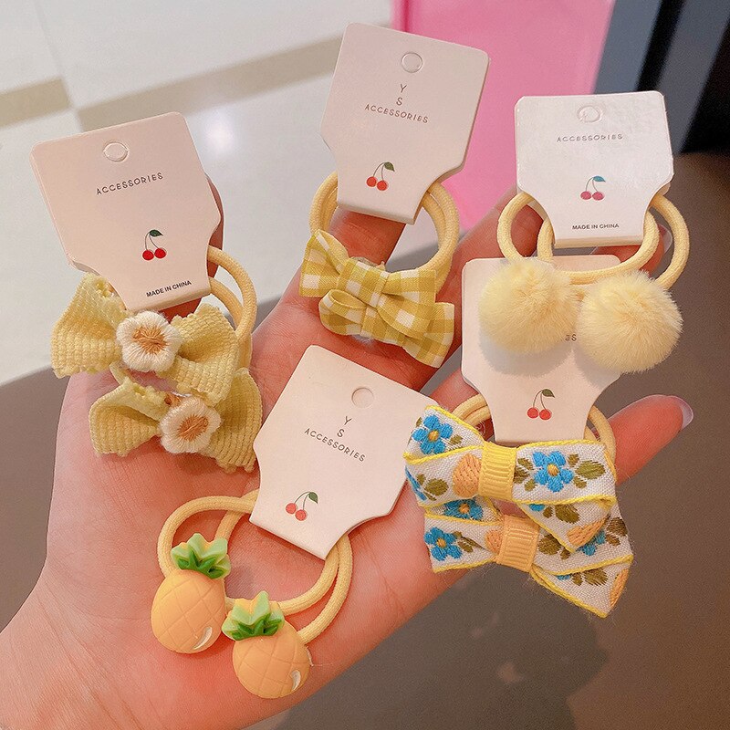Ensemble d'élastiques à cheveux pour bébé fille, 10 pièces, bandeau en caoutchouc, couvre-chef de dessin animé, accessoires pour cheveux: yellow