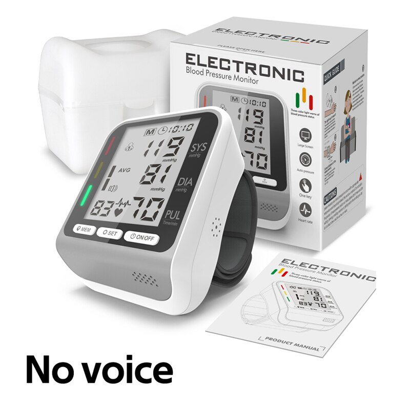 Pols Mini Bloeddrukmeter Elektrische Bloeddrukmeter Digitale Hartslag Tonometer Arteriële Tensiometer Monitores Bloeddruk: NoVoice-white