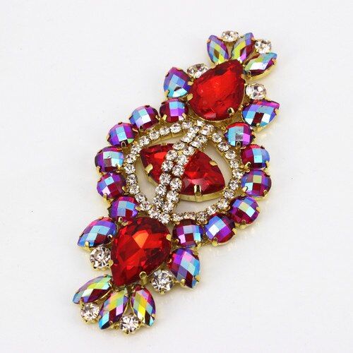 12*5.8 cm bandeau de mariée strass Applique pour wedidng robe sac décorations or mariage ceinture ceinture strass vert appliques: red AB applique