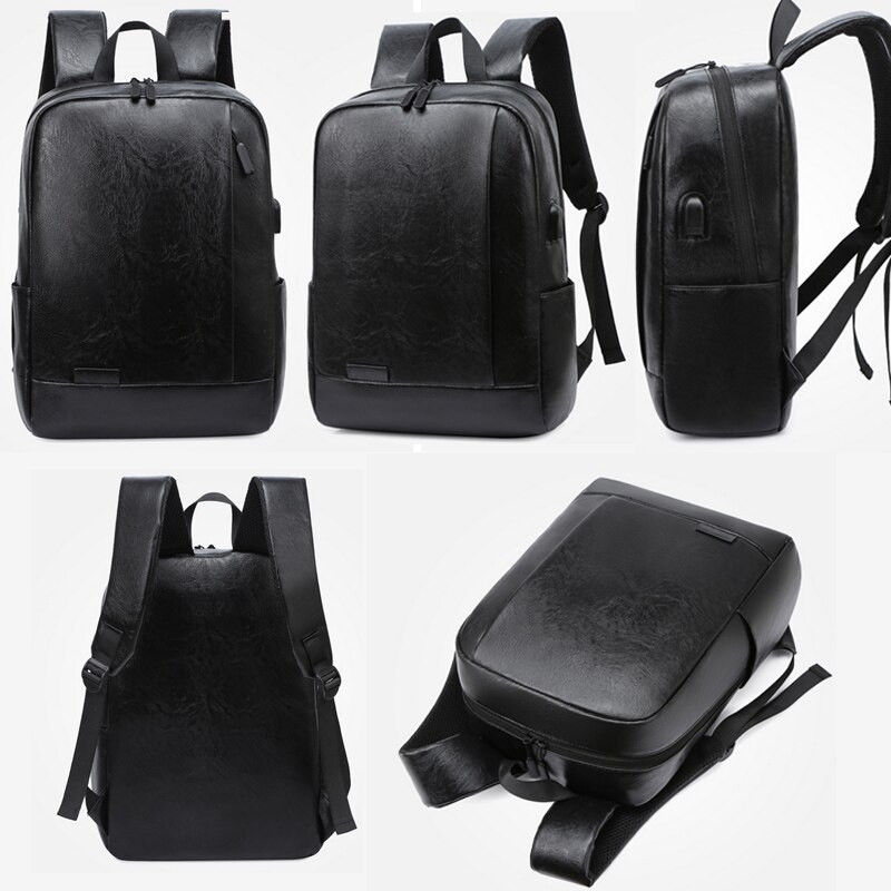 Mochila masculina de couro do plutônio à prova dwaterproof água carregamento usb leveza preto volta sacos portátil viagem escola ao ar livre bagpacks homem