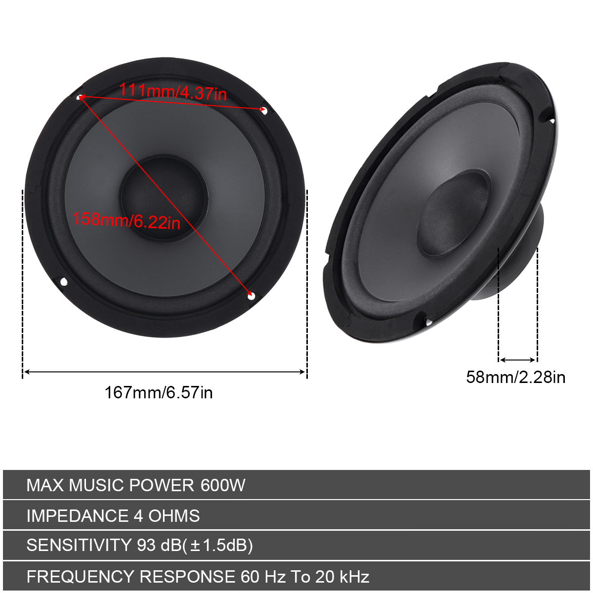 1pc/2 st 4/5/6 tum 400/500/600w 2 -vägs bil hifi koaxial högtalare fordonsdörr auto ljud musik stereo spelare högtalare för bil