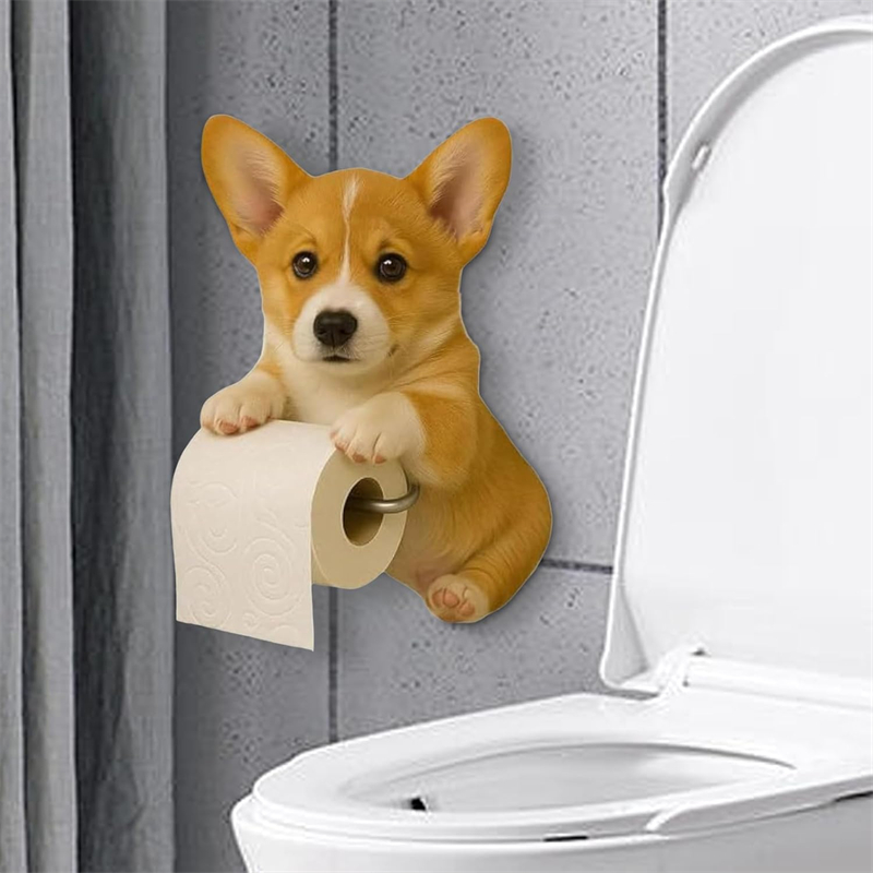 Soporte de papel higiénico para perro divertido, estatua de Animal de resina montada en la pared, organizador de rollos de pañuelos para el baño, decoración del hogar, 1 Uds.