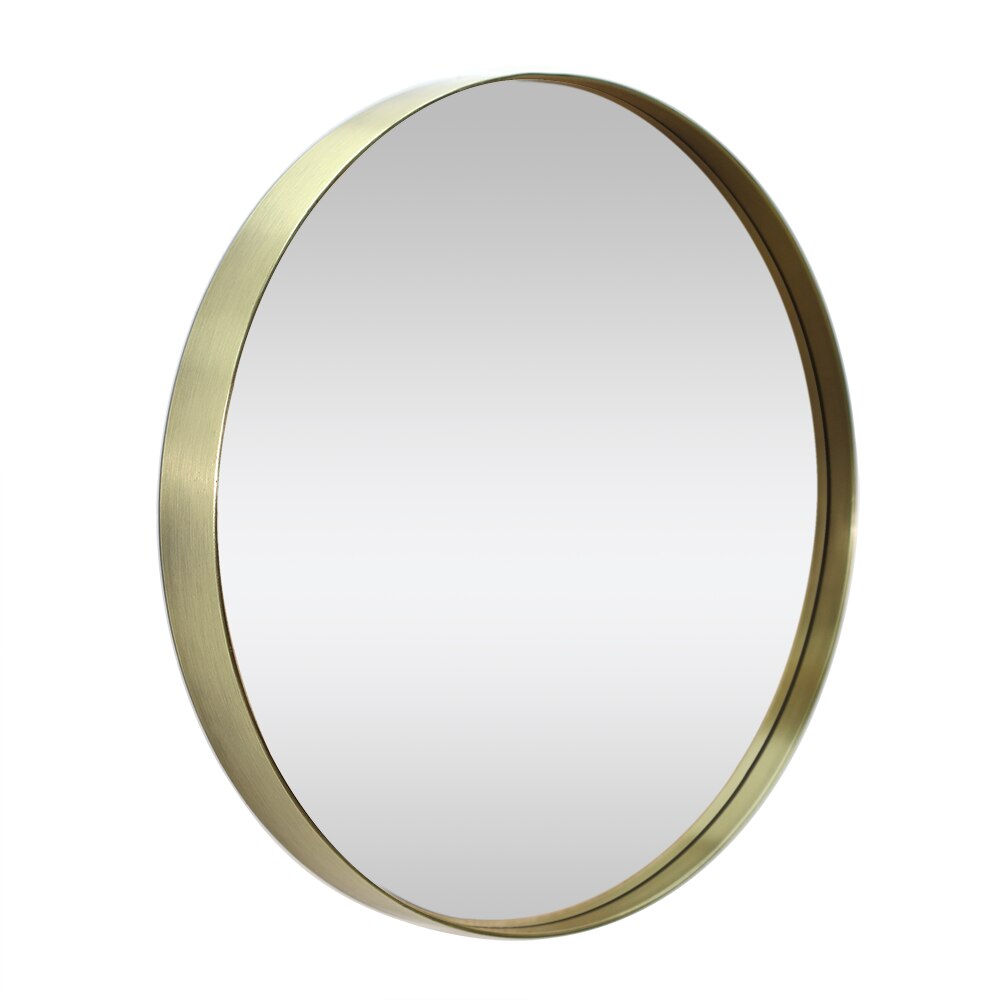 Brushed Metal Gold Wall Mirror | Glass Panel Gold Framed Rounded Circle Deep Set (12.3" Round): 61x61cm