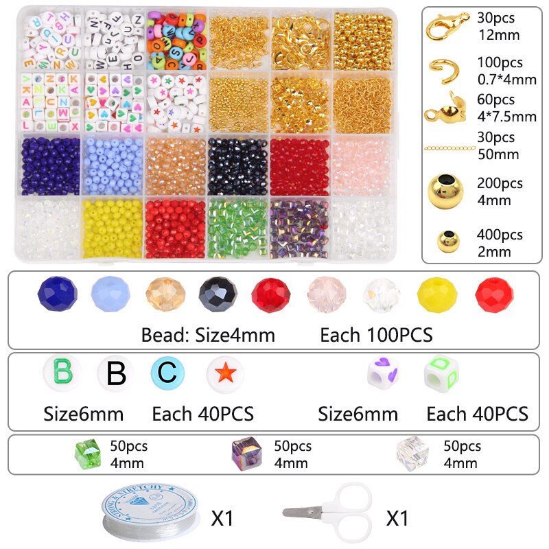 Kristall Glas Facettierte Perlen Bausatz mit karabinerverschluss springen Ringe Acryl knapp Perlen für Y2K Böhmen Schmuck Machen Zubehör: nein.2