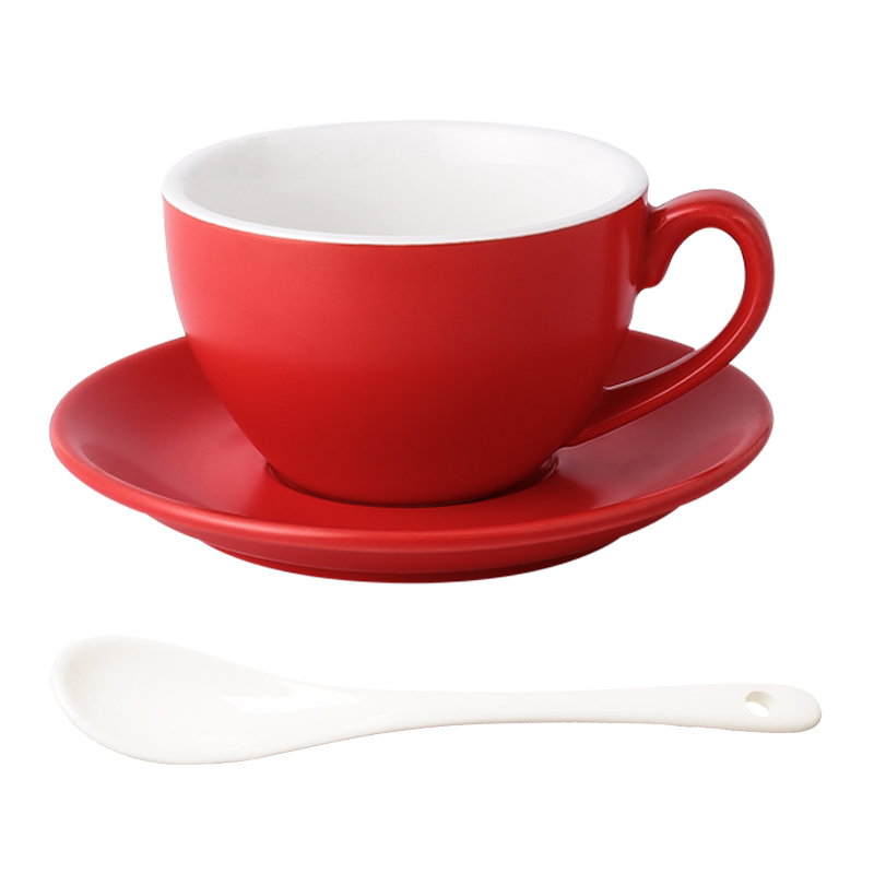 Simple Colorful Ceramic Office Home Coffee Cup And Saucer Set With Spoon Hotel Cafe Western Tea Restaurant Coffee Mugs: Matte red