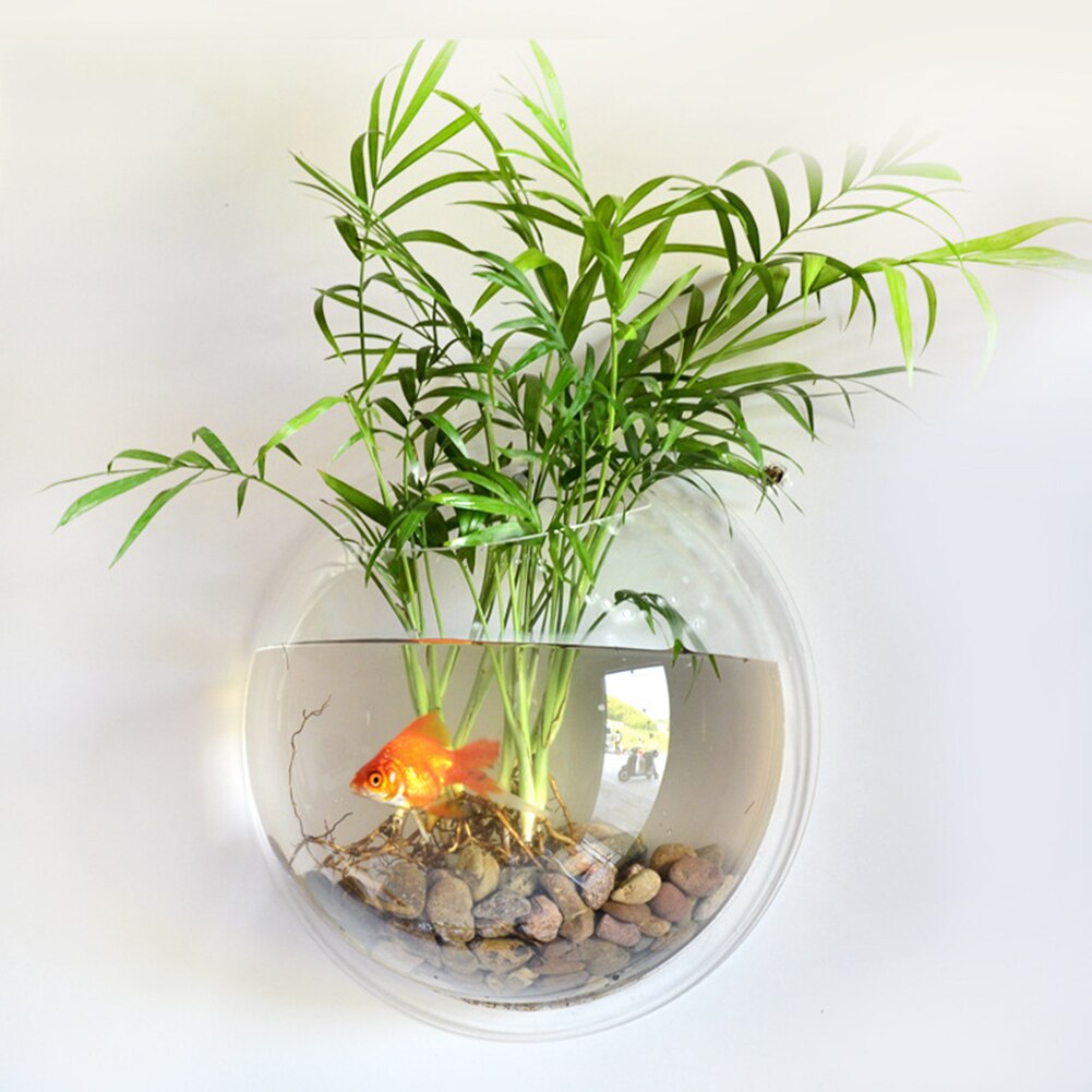 Acrylic Wall Mount Hanging Fish Bowl Aquarium Acrylic Tank Beta Goldfish Hanger Plant Transparent Fish Tank Wall Sticker Decor