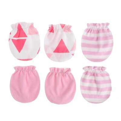 Gants anti-rayures pour bébés 3 paires | Gants de Protection pour -né, mitaines en coton pour visage: Rose