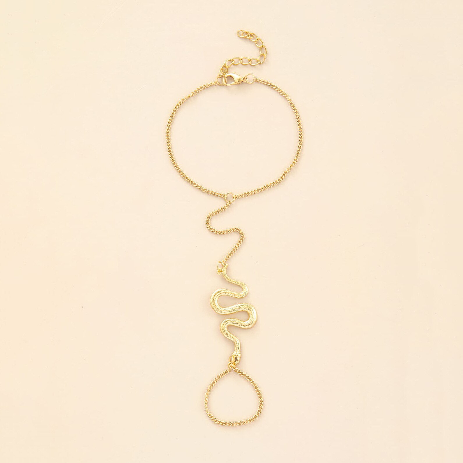 Gold Snake Wrist Chain Bracelet Butterfly Moon Star Pendant Connected Metal Finger Ring for Women Hand Jewelry