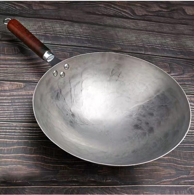 leie jern ikke belegg ikke-pinne wok hånd smi jern panne kinesisk stil jern potten gass komfyr 36cm trehåndtak: 30cm