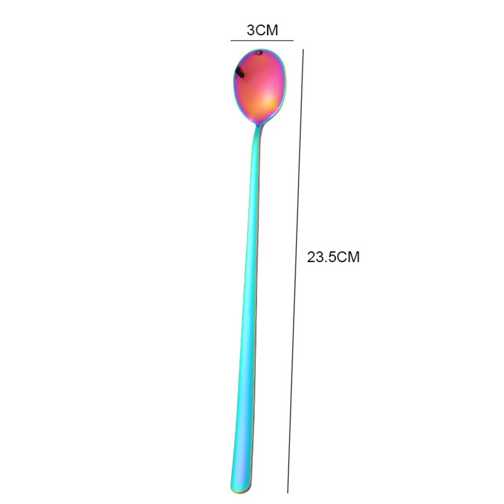 Nueva cuchara de mezcla de acero inoxidable colorido espejo Luz de mango largo té café cucharas lindo Bar cucharas comedor accesorios de cocina: 05