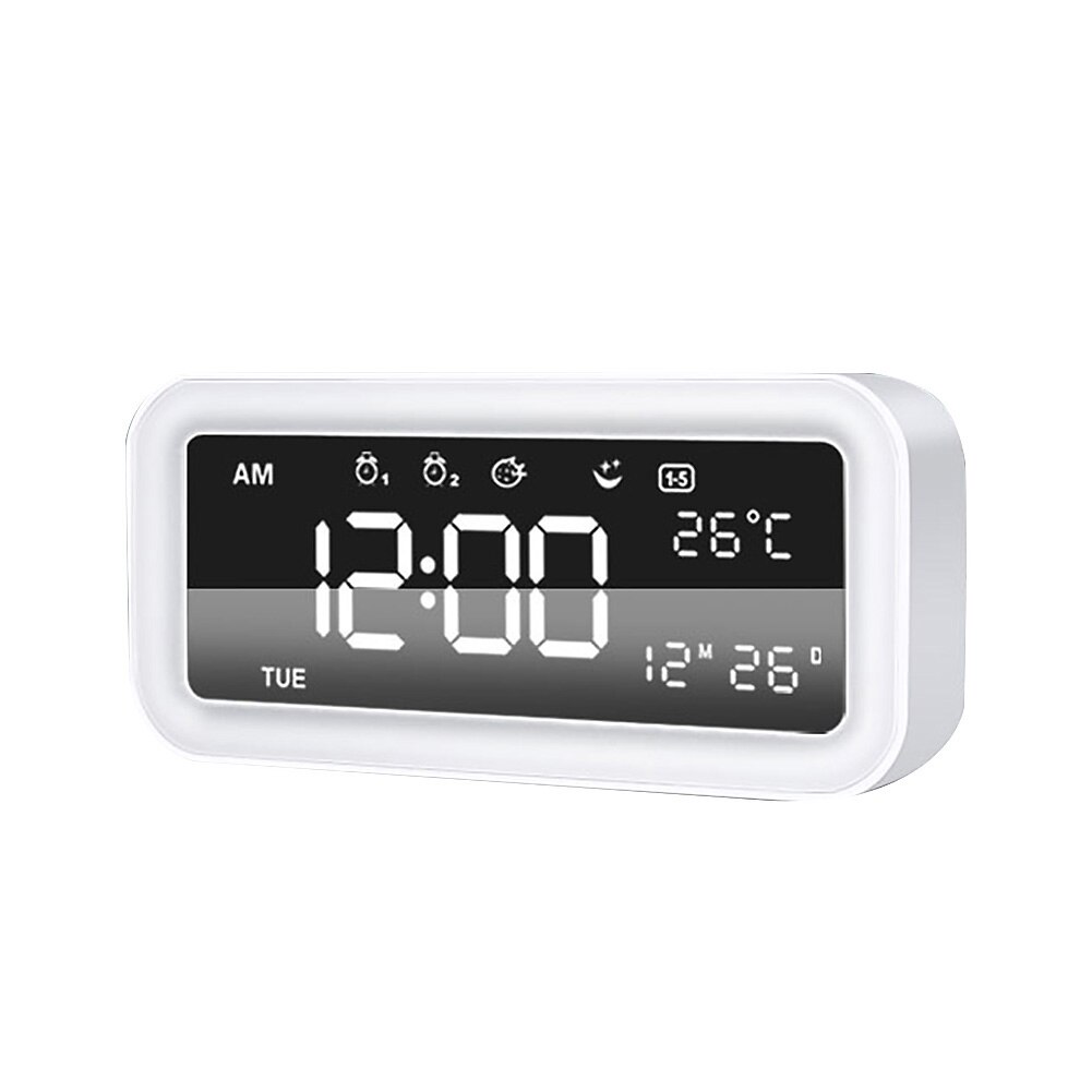 LED Digital Temperature Display Snooze Desktop USB Sunset Mode Table Alarm Clock Table Clock Bedroom Wake Up Clock Home Decor: White