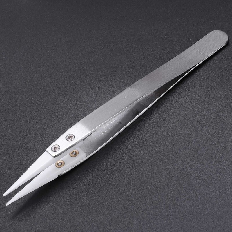 Keramische pincet met roestvrijstalen handvat vuurvast zuurbestendig puntig pincet en gebogen corrosiebestendig