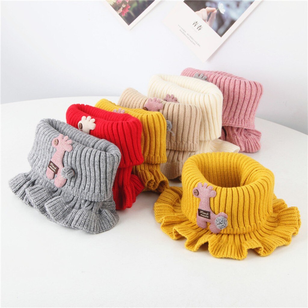 Winter Kids Boys Girls Knitted Neck Scarf Cartoon Printed Warm Crochet Cowl Collar Circle Scarves Children Neckchief#p4