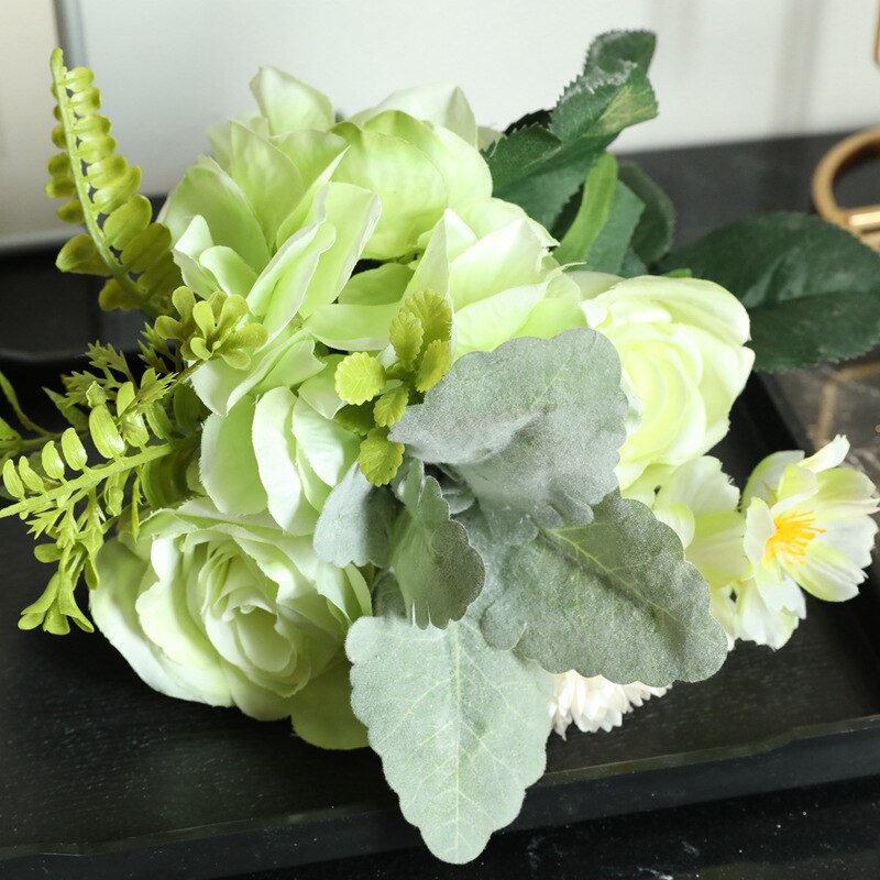 Kyunovia kunstige rosa blomster brudepikebukett gjør-det-selv bryllupsblomster silkehortensia bryllup dekorativ brudebukett  by32: Grønn