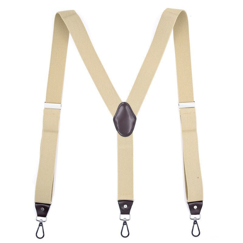 Deepeel 1pc 3.5 x 120cm unisex vuxen hängslen med 3 clips krok y typ wild sanp spännen hängsel kostym byxor justerbar rem: Beige