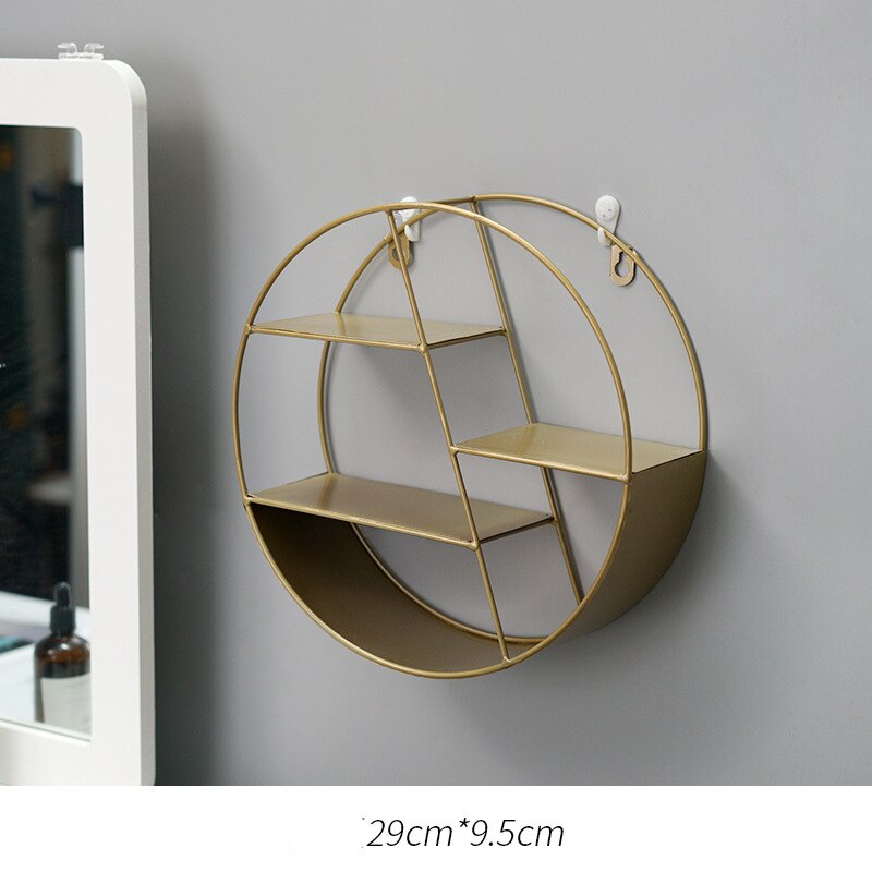 Nordisk metalvæghylde smedejern sekskantet opbevaringsholderholder klassisk enkel multifunktionel vægdekoration: A-guld