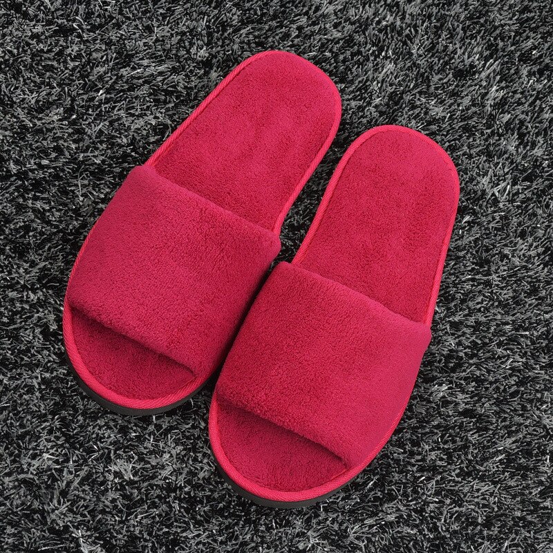 Eenvoudige unisex slippers hotel reizen spa draagbare slippers wegwerp thuis gast binnen katoenen stoffen slippers: Rood