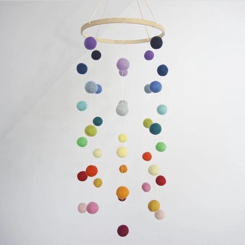 1 einstellen Regenbogen Haar Ball Baby Wolle Bälle Kind Zimmer Bett Hängen Dekor Pflege Windspiele Bett Glocke Heimat freundlicher zimmer Dekoration